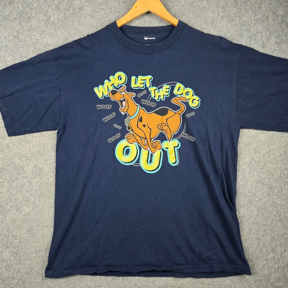 Vtg Scooby-Doo T-Shirt‎ Mens XL Blue Who Let The Dog Out Y2K 00s Kidcore Cartoon